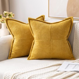 MIULEE Corduroy Cushion Covers Pack of 2 Decorative Modern Patchwork Throw Pillow Covers Soft Pillowcase Cushions for Home Spring decor Sofa Couch with Invisible Zipper 16x16 Inch Turmeric