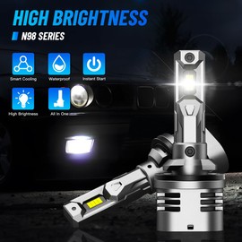 NOVSIGHT 880 LED Fog Light - 1:1 Mini Size,16000LM 600% Brightness, 6500K Cool White 899 LED Fog Bulb, Wireless Plug and Play 885/893 Light,IP68 Waterproof, Pack of 2