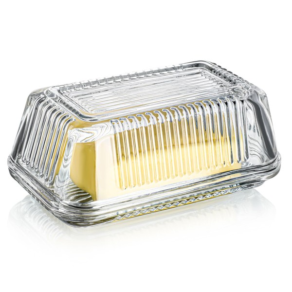 Clear Glass Butter Dish with Lid for Countertop, 6.5" Crystal