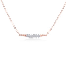 Tiny Sparkling Crystal Quartz Faceted Bead Bar Necklace in 14k Rose Gold Fill