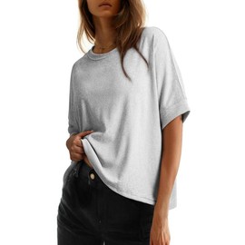 Dokotoo Women's Tops for Women 2025 Loose Oversized Basic Tee Comfortable Soft Fabric Flattering Fit - Womenswear:_Light Grey_S