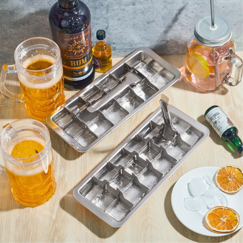 Yaocom 2 Pcs 18 Slot Stainless Steel Ice Cube Maker