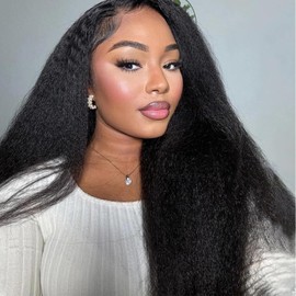 Nvnvdij Kinky Straight Half Wig Human Hair 200 Density 3 in 1 Seamless Flip Over Beginner Friendly Half Wigs Glueless Wear & Go Clip In Wigs Human Hair Drawstring Headband Wig for Women 18 Inch