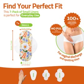 EcoComfort Organic Cotton Reusable Panty Liners for Women & Teens (Small, 7-Pack); High-Temp Washable Cloth Panty Liners; Stay Fresh & Dry, for Daily Vaginal Discharge Only; 100% Breathable (no PUL)