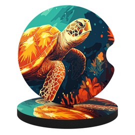 Aiawoxc Car Cup Holder Coasters, 2 Pack Universal Auto Anti Slip Insert Coaster with A Finger Notch, Cute Car Assecories for Women Men, Cup Mat for Most Interior, Turtles