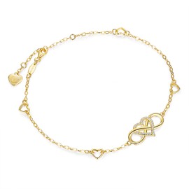 BlingGem Anklets for Women 925 Sterling Silver Infinity Hear Ankle Bracelet Cubic Zirconia Rose Gold Summer Beach Stylish Foot Chain Summer Vacation Gift for Mom Women Girlfriend gold