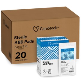 CareStock Abdominal Pads 5x9 in [400-Pack] Sterile ABD Pads, Extra Absorbent, Individually Wrapped, Wound Care First Aid, 20 Count, Pack of 20