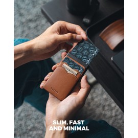 VULKIT Pop Up Card Holder Slim Wallet with Extra Leather Slots RFID Blocking Metal Minimalist Card Case for Men or Women