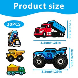 HAMKU 20 Pcs Vielseitige Schuhanstecker in Bagger-Form - Hochwertige PVC Schuh-Charm für Cro, Jibbit kompatible, lustige und einzigartige Cro Pins für Kinder und Erwachsene