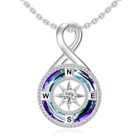 UYBNRK Compass Necklace for Women Sterling Silver Infinity Necklace with Crystal Compass Pendant Jewelry Anniversary Birthday Graduation Gifts for Women Wife
