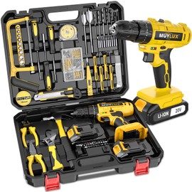 Muylux 148Pcs Cordless Drill Tool Kit Set, Power Drill Tool Box with 20V Battery Electric Drill Driver for Men Home, LED Household Combo Set with DIY Hand Taladros Kits