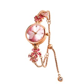 TIME100 Women's Watch Fashion Dress Bracelet Quartz Ladies Wrist Watches Rose Flowers Round Dial Brass Strap with Diamonds Womens Watch, Waterproof Watches for Women, Gifts for Women