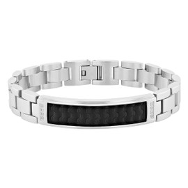 Men's 8.5" Accent Stainless Steel & Faux Leather ID Bracelet