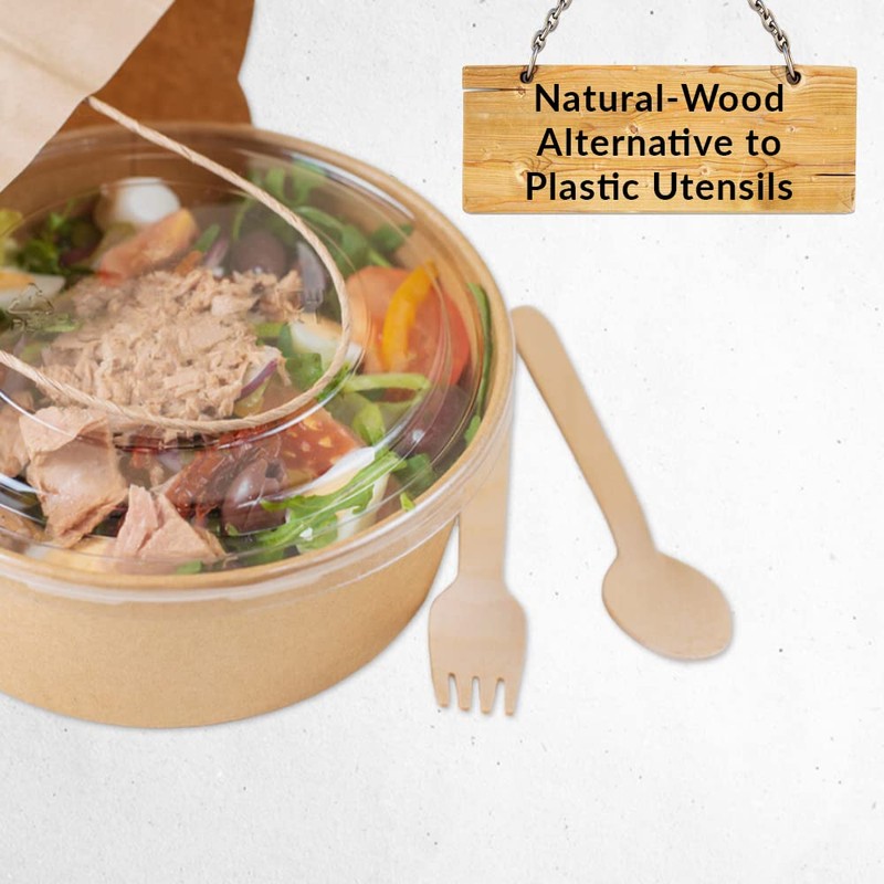 1Above 100Pk Disposable Wooden Cutlery Set, 100% Natural and Biodegradable,