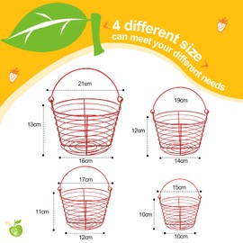 4 Pieces Egg Basket Chicken Wire Basket Metal Storage Basket for Carrying and Collecting Chicken Eggs, Fruit, Food, 4 Size (Red)