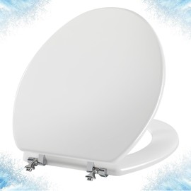 White Round Toilet Seat Natural Wood Toilet Seat with Zinc Alloy Hinges, Easy to Install also Easy to Clean, Scratch Resistant Toilet Seat by Angol Shiold (Round, White)