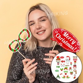 Christmas Photo Booth Props, 32Pcs Christmas Selfie Props for Cupcake Toppers, Photo Props, Christmas Party Favors