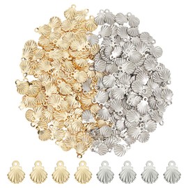 CRAFTYMELODY 300Pcs 24K Gold Shell Charms Charms 2 Style Stainless Steel Ocean Theme Seashell Pendants with Hole for Jewelry Making DIY Craft Bracelet Earring Necklace Accessory Supplies Decoration