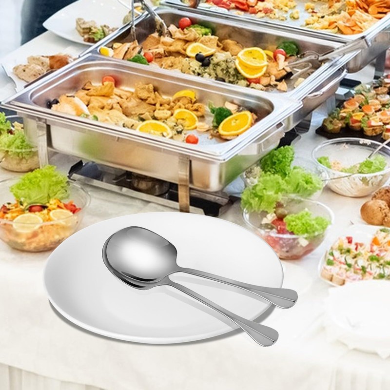 Set of 4 Stainless Steel Spoons, Buffet Spoons, Large Square