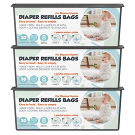 Diaper Pail Refills Bags with 30 Bags Compatible with Genie Easy Roll Signature and Platinum Diaper Pails, 7-Layer Odor-Barrier Technology, 3 Pack (90 Bags)