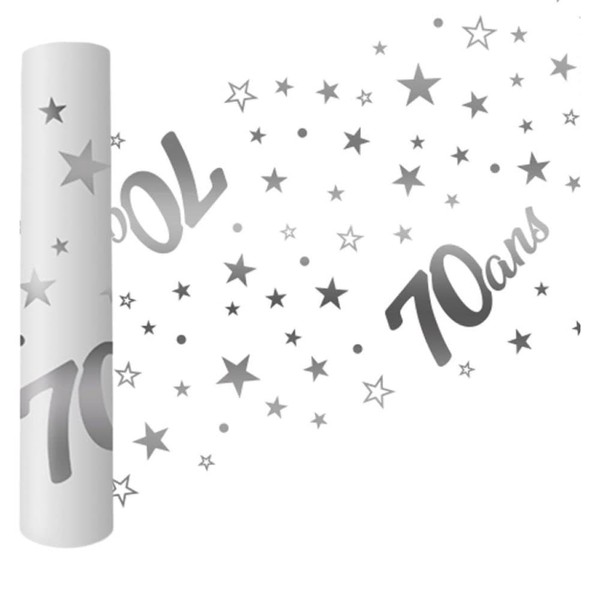 70th Birthday Table Runner - 5m Metallised Silver Organza Transparent