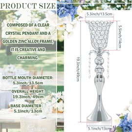 Kehail 2Pcs Silver Crystal Metal Vase Set - Tulip & Trumpet Wedding Centerpieces, Artificial Flower Arrangement Vases for Home Decor, Restaurant Table Displays