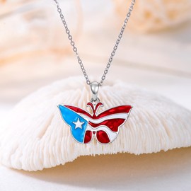 LEECCI Puerto Rico Necklace 925 Sterling Silver Puerto Rico Flag Butterfly Pendant Puerto Rico Jewelry Gifts for Men Women Puerto Ricans
