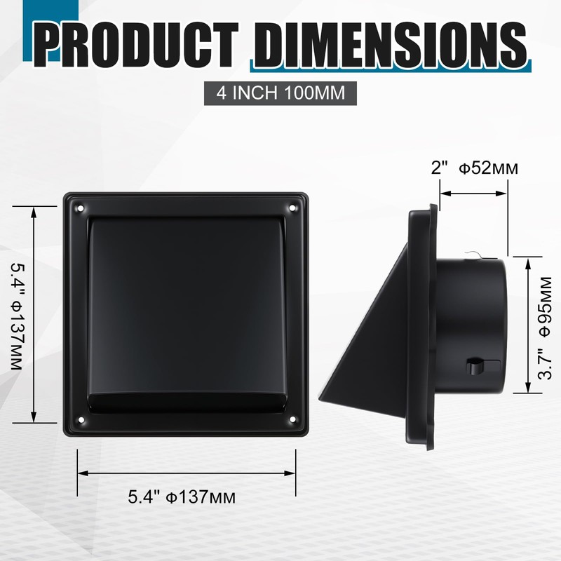 Gisafai 4'' Dryer Vent Cover Outside Walls External Extractor Fan