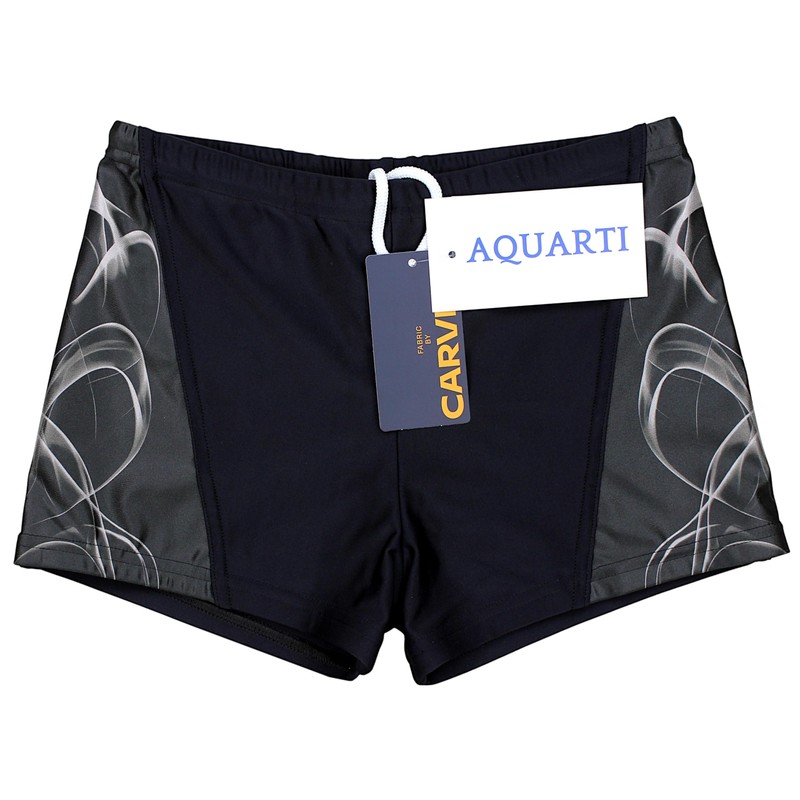 Aquarti Men's Short Striped Swimming Trunks, 16201 Black/Graphite