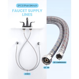 iVIGA 24-Inch Faucet Supply Lines: Braided Stainless Steel Flexible Faucet Hose Connector - 3/8" Compression x 1/2" FIP Water Supply Lines for Bathroom Kitchen Sink Faucet 2PCS