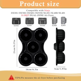 2 Pcs Silicone Donut Mold for 8QT-10QT Air Fryer, Reusable Donut Pan for Baking, 5 Cavity Non-Stick Bagel Pan, Air Fryer Accessories for Ninja Double Stack, Black