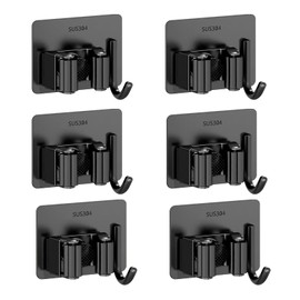 AISHIKEKE 6 Pack Mop and Broom Holder Wall Mount - Stainless Steel Broom Mop Hanger - Wall Mounted Garden Tool Rack Organizer for Closet Garage Laundry Room Kitchen Decor