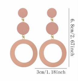 Bohemian Simplicity Wooden Geometry Three Circle Hollow Lightweight Dangle Drop Earrings Natural Contrasting Color Stud Earrings For Women Jewelry Gifts (Pink Earring)