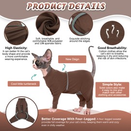 ROZKITCH Hairless Cat Clothes - Breathable Soft Sweater, Coat with Four Legs, Warm PJs T-Shirt Pajamas Jumpsuit Vest for Cornish Rex, Devon Rex, Peterbald - Brown M