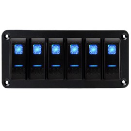 MIIGII 6 Gang Rocker Switch Panel with 5 Pin On Off Toggle Switch 12V/ 20A 10A/ 24V, Waterproof Aluminum Switche Bracket for Car Truck Marine Boat RV