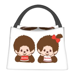 Monchhichi Insulated Lunch Bag, Black Lunch Box, Thermal, Insulated Bag, Zipper Included, Compact, Bento Bag, Soft Cooler Bag, Tote, Eco Bag