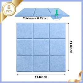 6 Packs Light Blue Cork Board Felt Board Tiles, Bulletin Board 12"X12" with 30 Push Pins, Felt Board for Home Kitchen Office Decor, Self-Adhesive Corkboard Tiles for Walls School Message Display Board