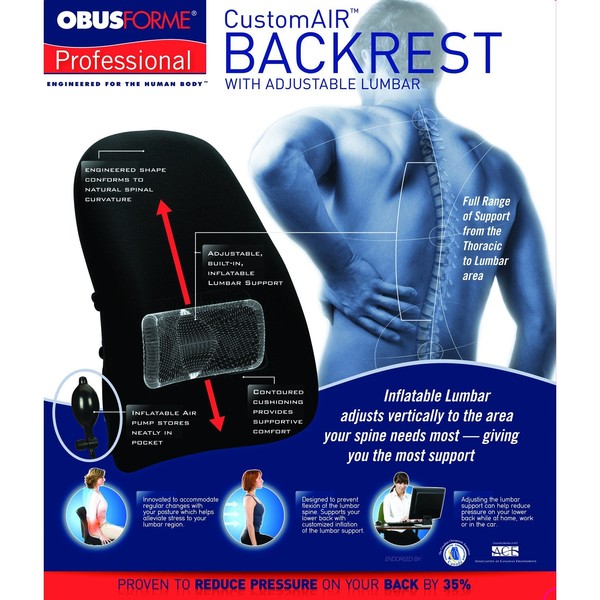 ObusForme CUSTOMAIR BACKREST WITH ADJUSTABLE LUMBAR SUPPORT, 1