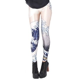Sister Amy Girl White Wave Floral Printed Footless Elastic Tights Legging