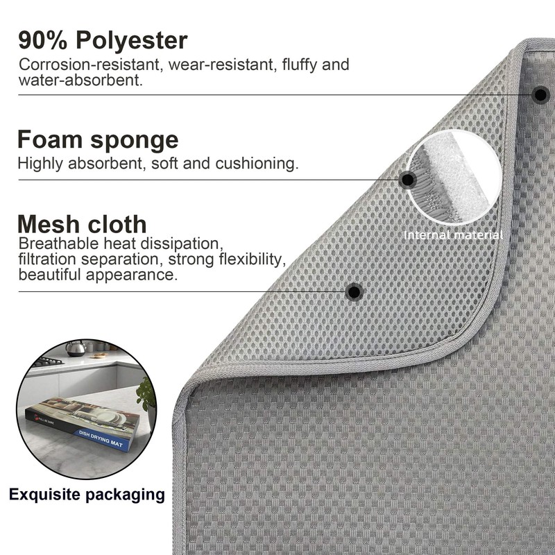 FULL BE DARE 2-Pack Light Gray Dish Drying Mats 17”