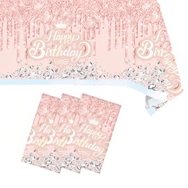 UgyDuky 3Pcs Pink and Rose Gold Tablecloths Rectangle Glitter Tablecloth Girl Party Happy Birthday Table Cloths Disposable Sequin Tablecloth Sparkly Diamond Table Cover for Birthday Party (Pink)