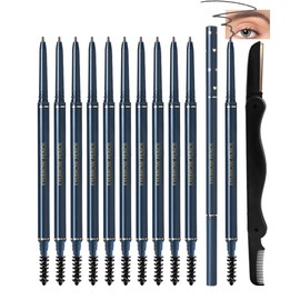 Eyebrow Pencils Kit, 12Pcs Dual-End Grey Retractable Brow Pencil with Brush, Waterproof Long Lasting Ultra-Thin Eyebrow Pencil, Professional Eye Makeup Gifts Set with Brow Razors for Women-Kit 04