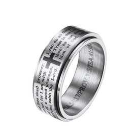 HIJONES Mens Stainless Steel Bible Verse Lords Prayer Cross God Ring 3 Colors Spinner Silver Ring Size Y