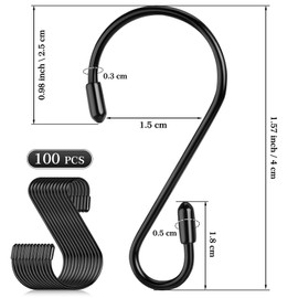 Hotop 100 Pcs Black S Shaped for Hanging, 1.57 Inch Stainless Steel Hooks Metal Curtain Hooks Pan Pot Holder Rack for Hanging Pot, Pan, Cups, Plants, Bags, Jeans, Towels