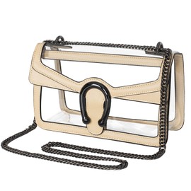 Joryin Women's Stadium Approved Crossbody Bag for Women, Small Clear Bag Shoudler Purse with Chain Strap, Warm Beige