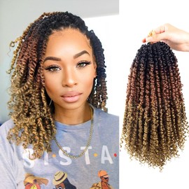 Pre-twisted Passion Twist Crochet Hair 12 Inch Ombre Passion Twist Hair 8 Packs, Ombre Crochet Hair Pre Looped Passion Twists Crochet Braids Bohemian Crochet Hair for Women Girls and Kids T1B-30-27