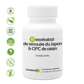 Resvératrol & OPC grapes * 3 + 1 free pack * 60 mg / 240 capsules * drawn 95% proanthocyanidine and 50% resveratrol * antioxidants, cardiovascular circulation, prostate.