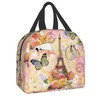 Duduho Paris Eiffel Tower Butterfly And Flowers Lunch Bag Compact