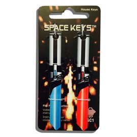 Pair of Red and Light Blue Saber Shaped Space Keys - SC1