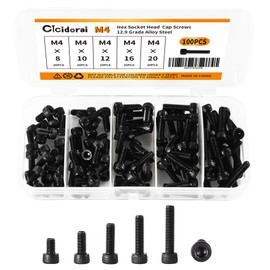 Cicidorai M4 x 8mm 10mm 12mm 16mm 20mm Hex Socket Head Cap Screws Bolts, 12.9 Grade Alloy Steel, Black Oxide Finish, Fully Threaded, Metric Allen Hex Drive, Assortment Kit 100Pcs